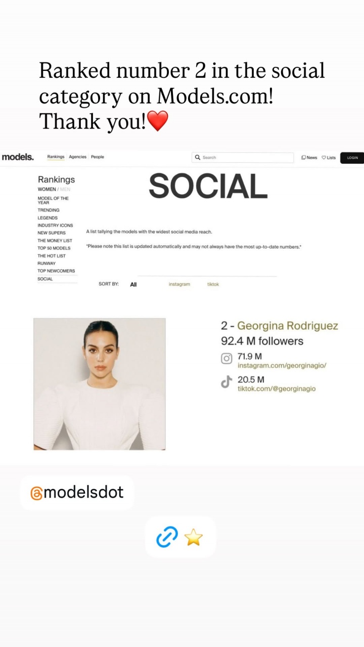 开云在线-顶流!乔治娜晒社媒总粉丝量,ins近7200万+tiktok突破2000万